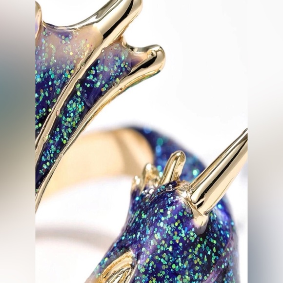 ✨3/$38 New Drip Glaze Glitter Blue Lucky Dragon Adjustable Statement Ring - Picture 3 of 14